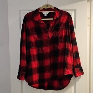 Old Navy Red and Black Plaid Boyfriend Shirt
